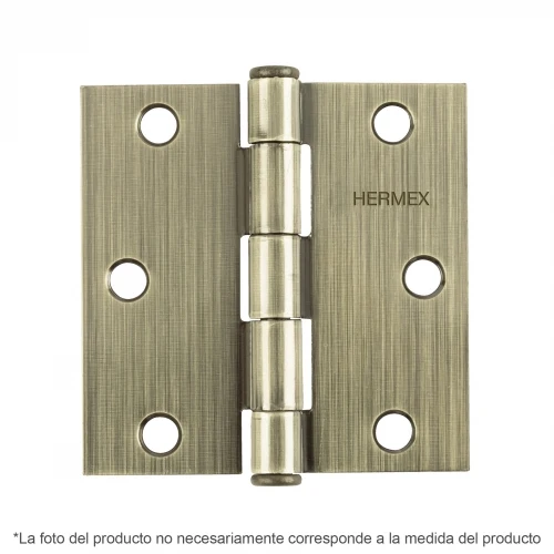Bisagra cuadrada 4', latón antiguo, cabeza plana, Hermex 43253 BC-402P