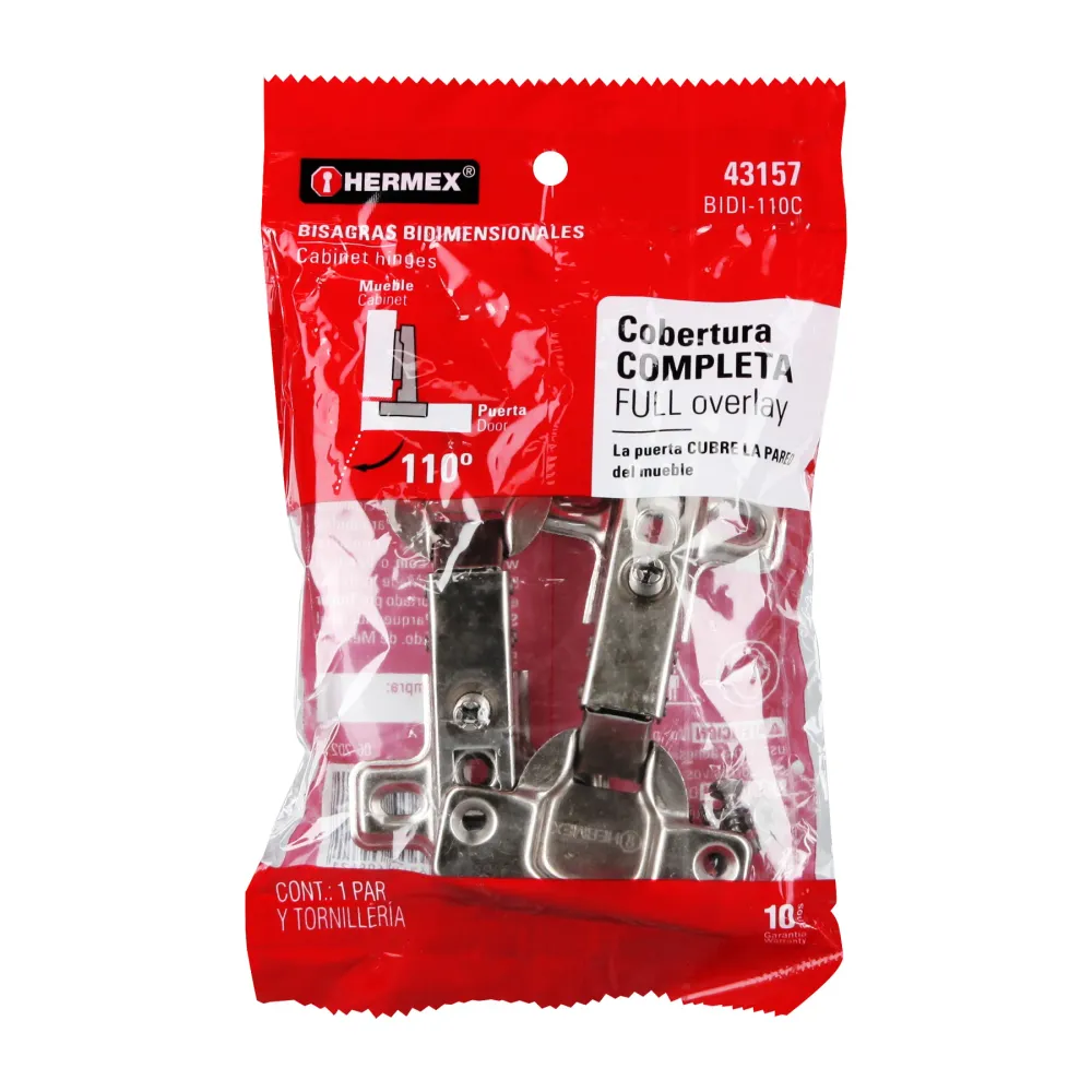 Bolsa con 2 bisagras bidimensionales de 110∞cobertura completa Hermex