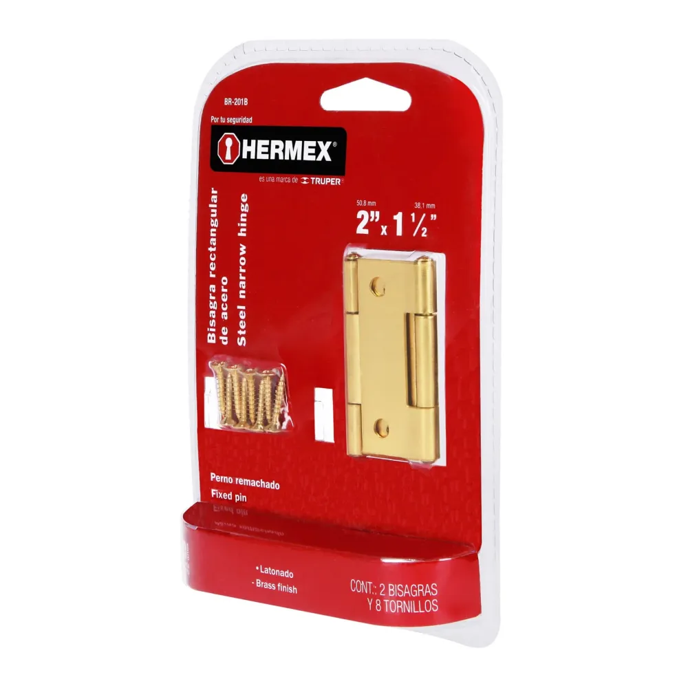 Bolsa con 2 bisagras rectangulares 2", acero latonado Hermex