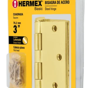 Hermex BC-301PPB Bisagra cuadrada 3', acero latonado, blíster 2, Hermex Basic