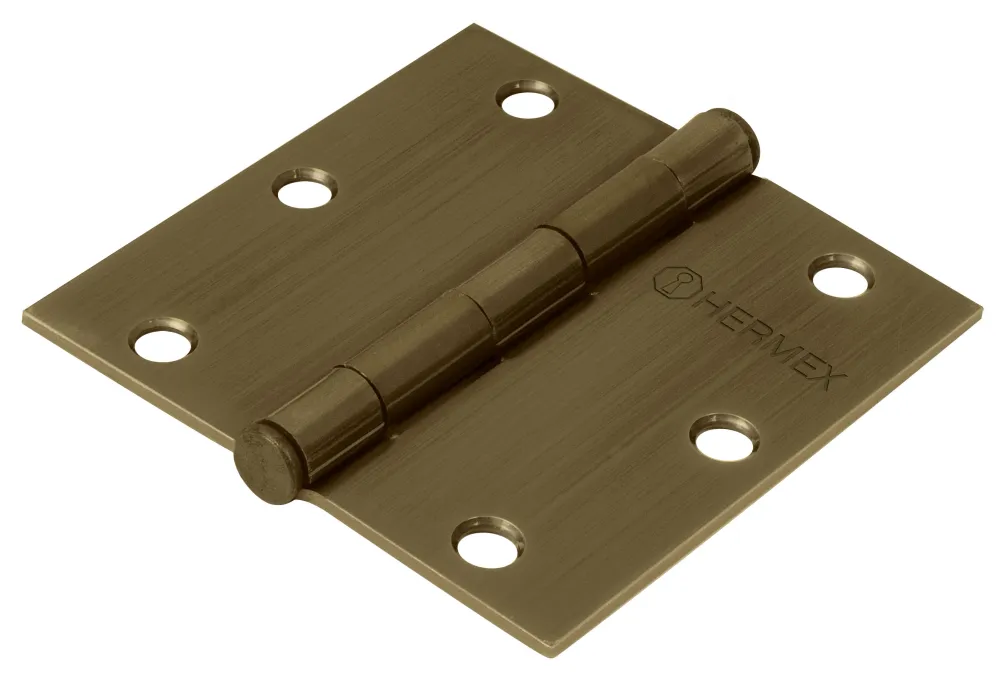Hermex BC-352P Bisagra cuadrada 3-1/2', acero latonado antiguo, plana