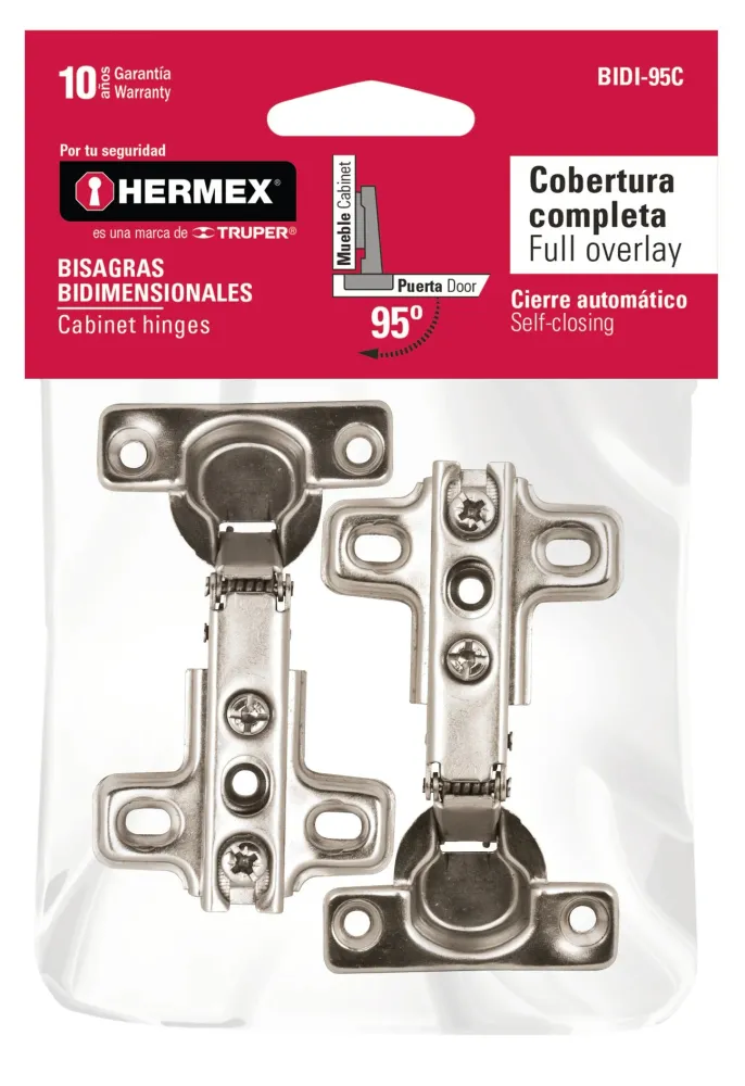 Hermex BIDI-95C Bisagras bidimensional, 95º, cobertura completa, bolsa 2pzas