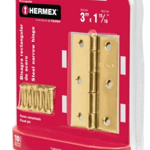 Hermex BR-301B Bisagras rectangulares 3', acero latonado, blíster 2