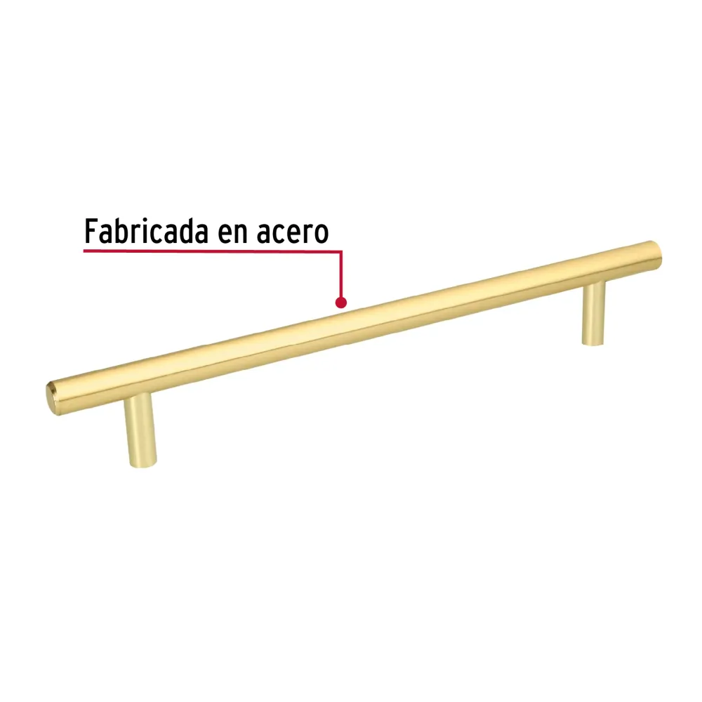 Jaladera de acero, 192mm, línea Cilindro, latón brillante Hermex