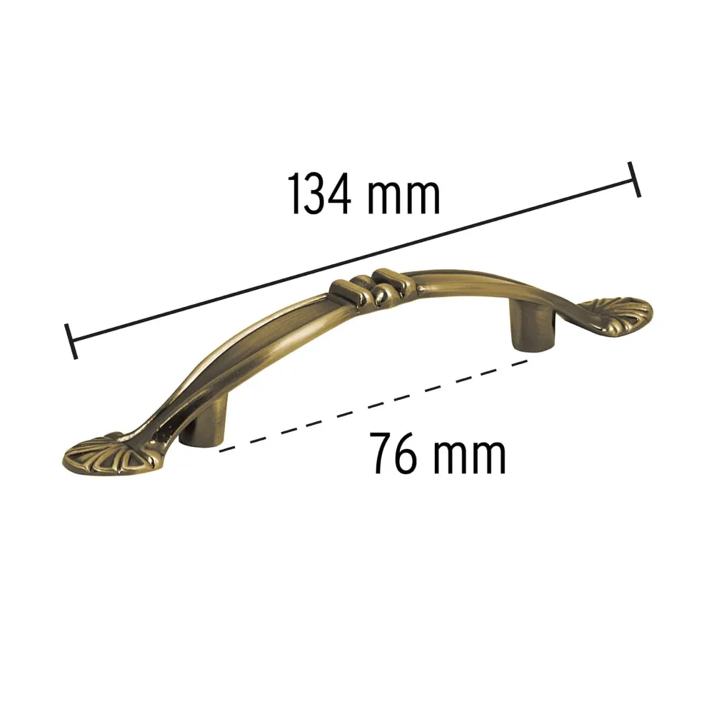 Jaladera metálica de 76 mm estilo "Barroco", latón antiguo Hermex