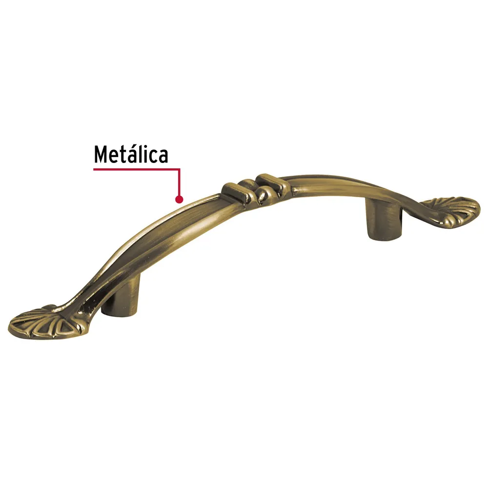 Jaladera metálica de 76 mm estilo "Barroco", latón antiguo Hermex