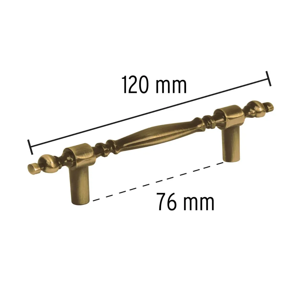 Jaladera metálica de 76 mm estilo "Colonial", latón antiguo Hermex