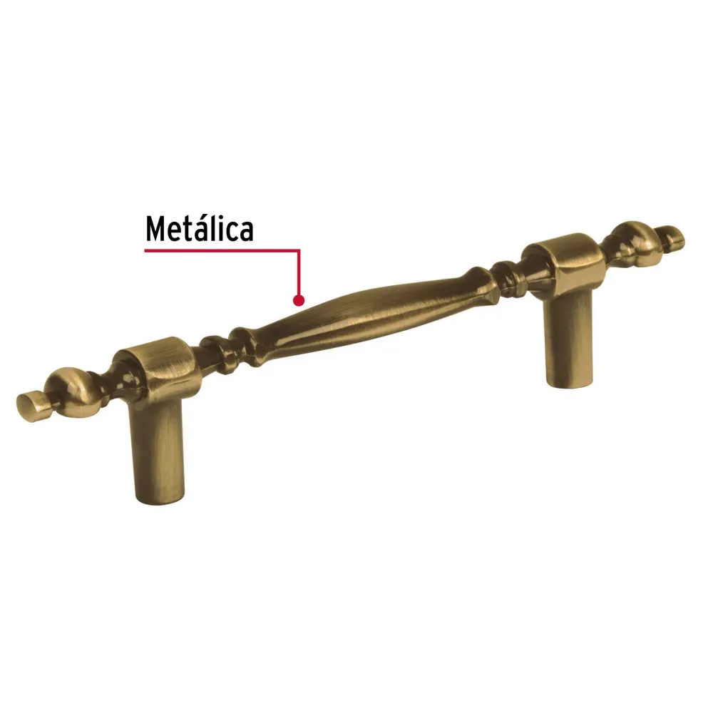 Jaladera metálica de 76 mm estilo "Colonial", latón antiguo Hermex