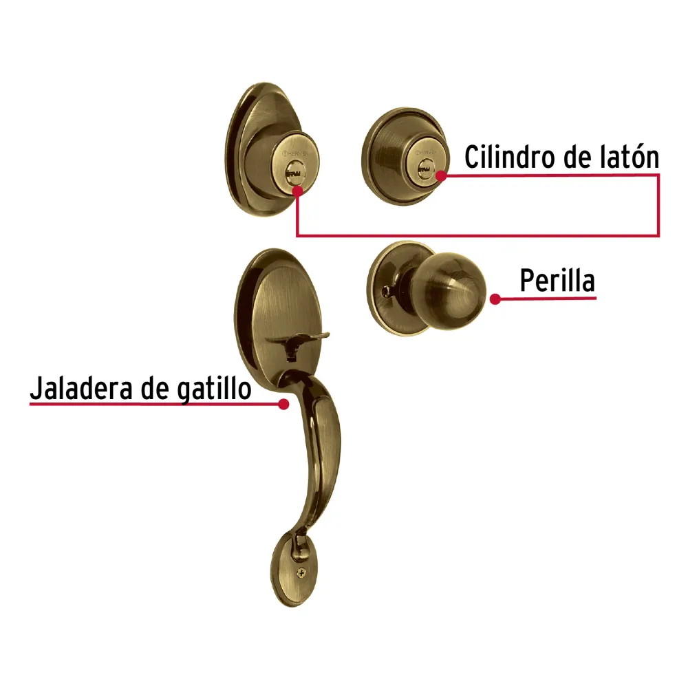Jaladera y perilla, Lugo llave-llave, LA, Hermex