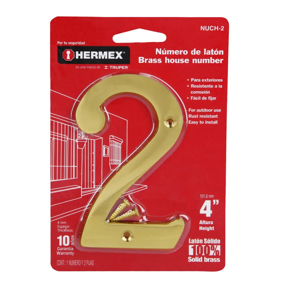 Número 2 de latón sólido 4", Hermex