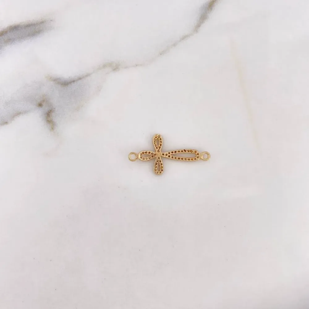 Herraje Cruz 1.25gr / 2.8cm / Circones Blancos Oro Amarillo 18K &