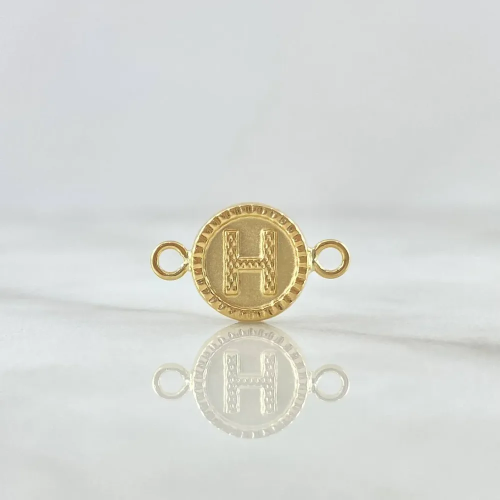 Herraje Letra H Mate 0.6gr / 1.7cm / Circular Bordeado Oro Amarillo 18K