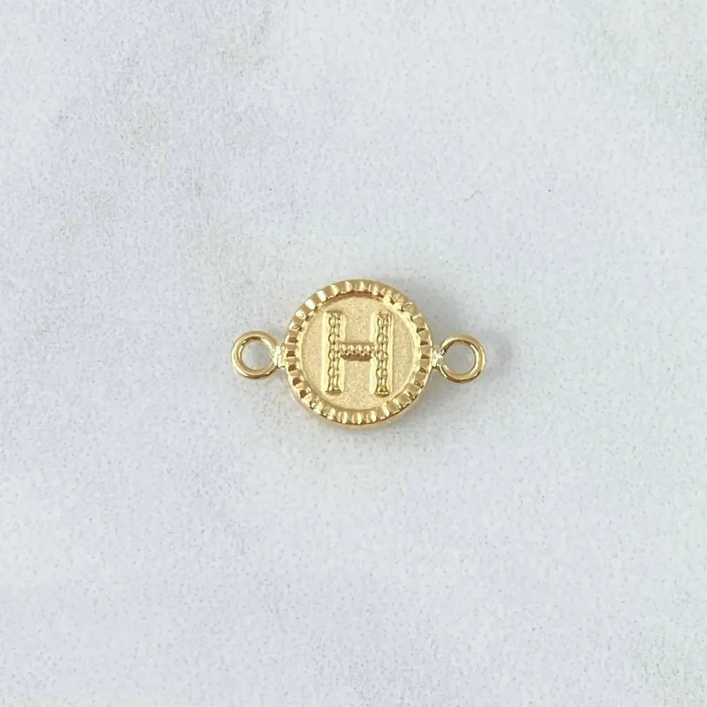 Herraje Letra H Mate 0.6gr / 1.7cm / Circular Bordeado Oro Amarillo 18K