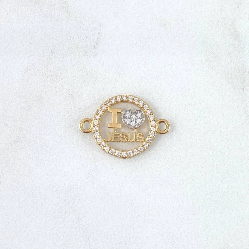Herraje " I Love Jesus " 1.3gr / 2cm / Circones Blancos Oro Amarillo 18K
