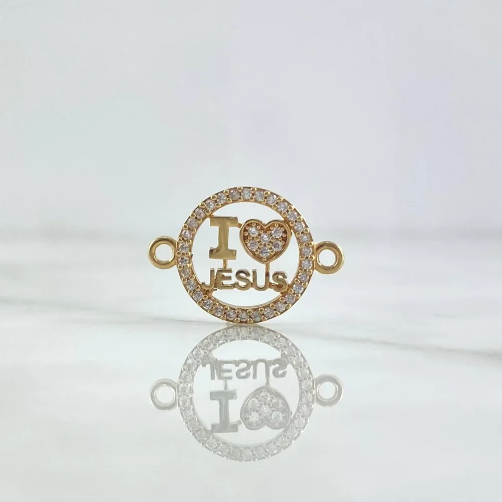 Herraje " I Love Jesus " 1.3gr / 2cm / Circones Blancos Oro Amarillo 18K