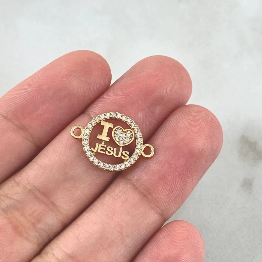 Herraje " I Love Jesus " 1.3gr / 2cm / Circones Blancos Oro Amarillo 18K