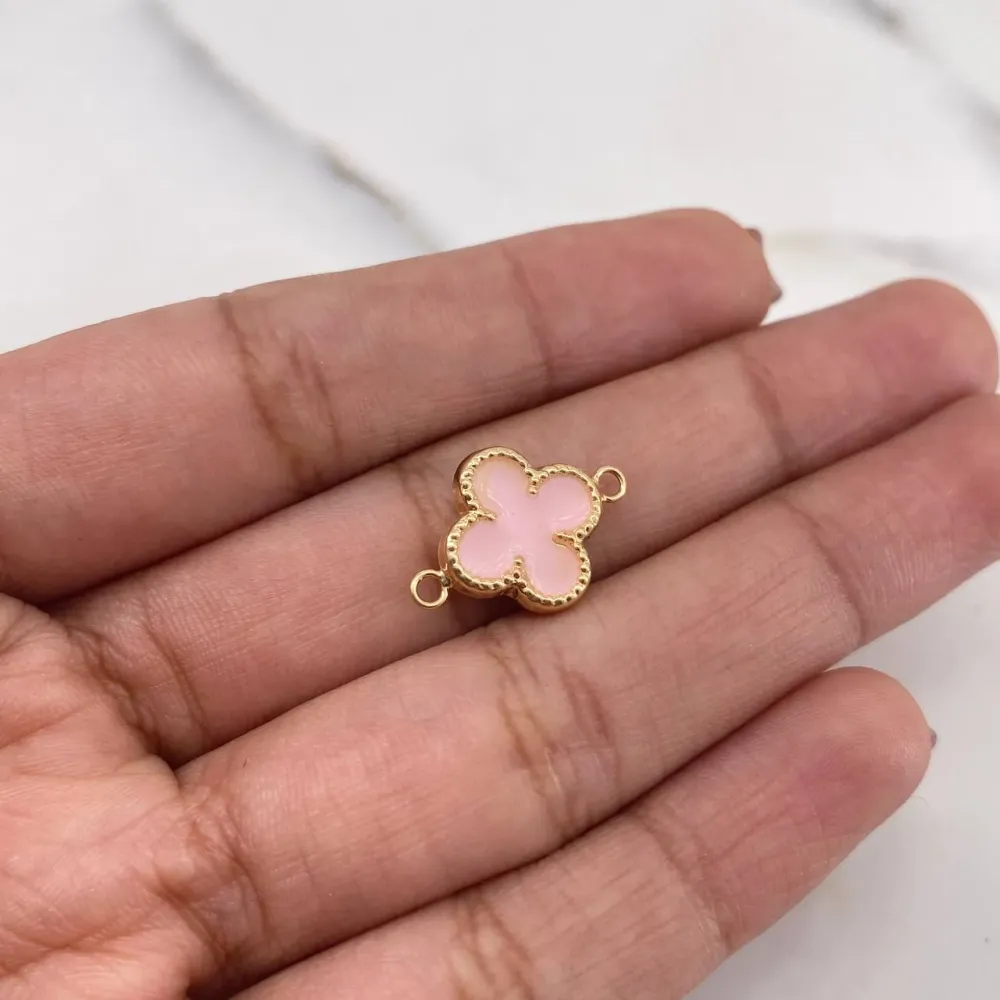 Herraje Trebol 0.8gr / 1.7cm / Electroestatico Rosado Oro Amarillo 18K &