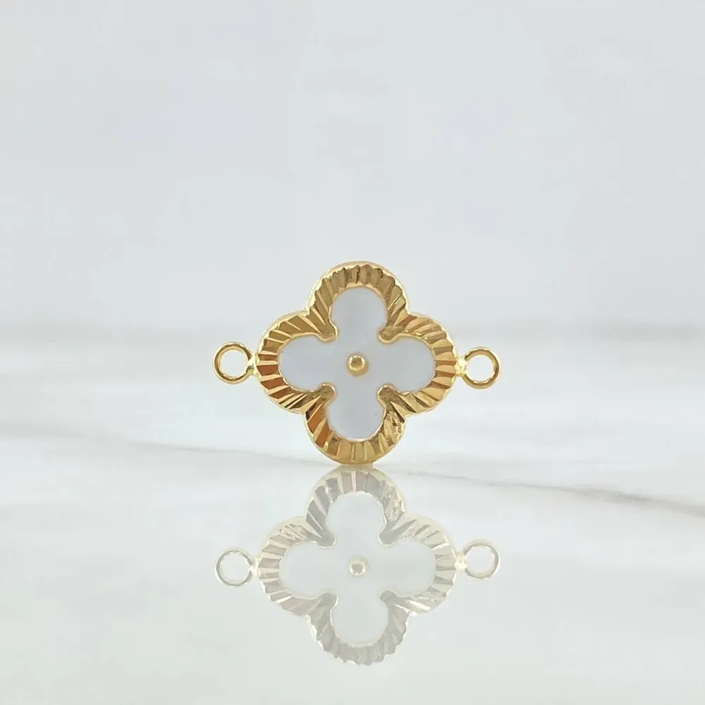 Herraje Trebol VCyA 0.95gr / 2cm / Diamantado Resina Blanca Oro Amarillo Nac.Esp. 18K ©