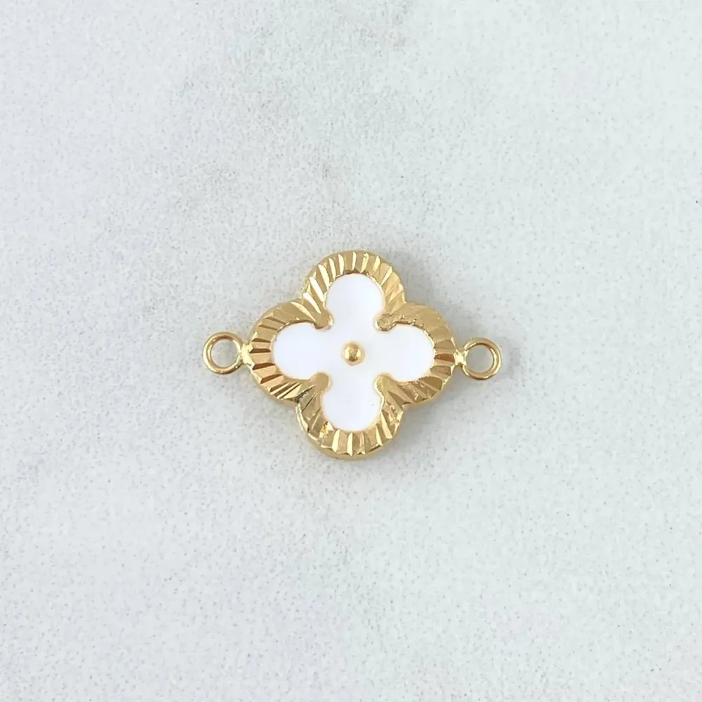 Herraje Trebol VCyA 0.95gr / 2cm / Diamantado Resina Blanca Oro Amarillo Nac.Esp. 18K ©