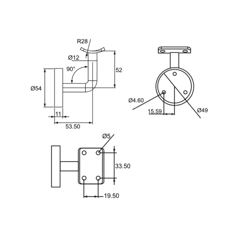 Conector Muro Tubo Pasamanos Para Barandal de Cristal Templado herralum HERRALUM 1259005SA