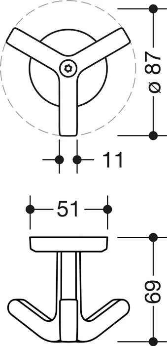 Gancho triple HEWI serie 477 mate, elástico (3000207488)