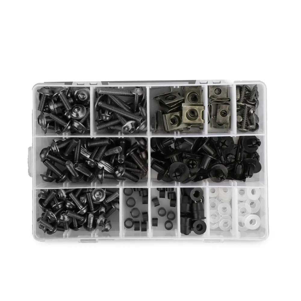 Juego de tornillos de carenado para parabrisas de motocicleta, 223 Uds., genérico Negro