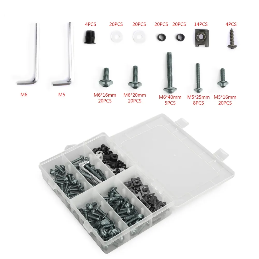 Kit de tornillos de carenado para motocicleta, tornillos de sujeción M5/M6, titanio, 177 Uds.
