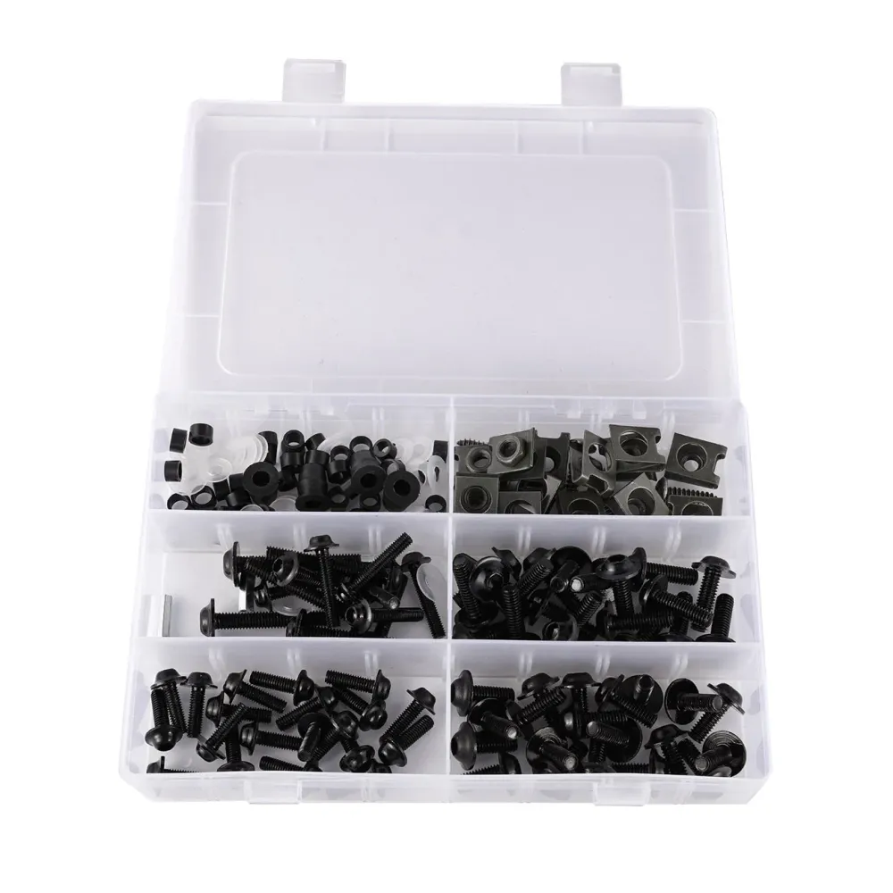 Kit de tornillos de carenado para parabrisas de motocicleta, 177 Uds., Clips de sujeción, tornillos genéricos Negro