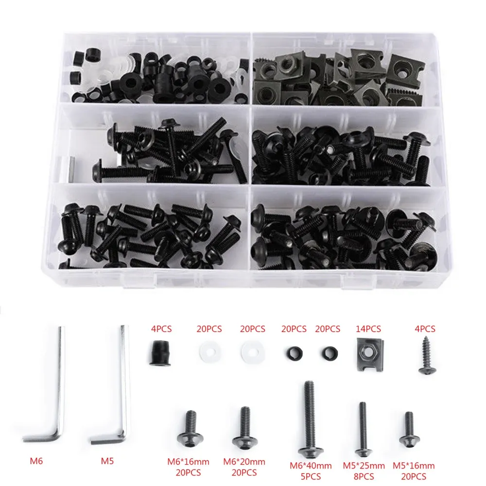 Kit de tornillos de carenado para parabrisas de motocicleta, 177 Uds., Clips de sujeción, tornillos genéricos Negro