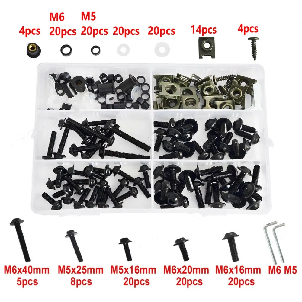 Kit de tornillos de carenado para parabrisas de motocicleta, 177 Uds., Clips de sujeción, tornillos genéricos Negro