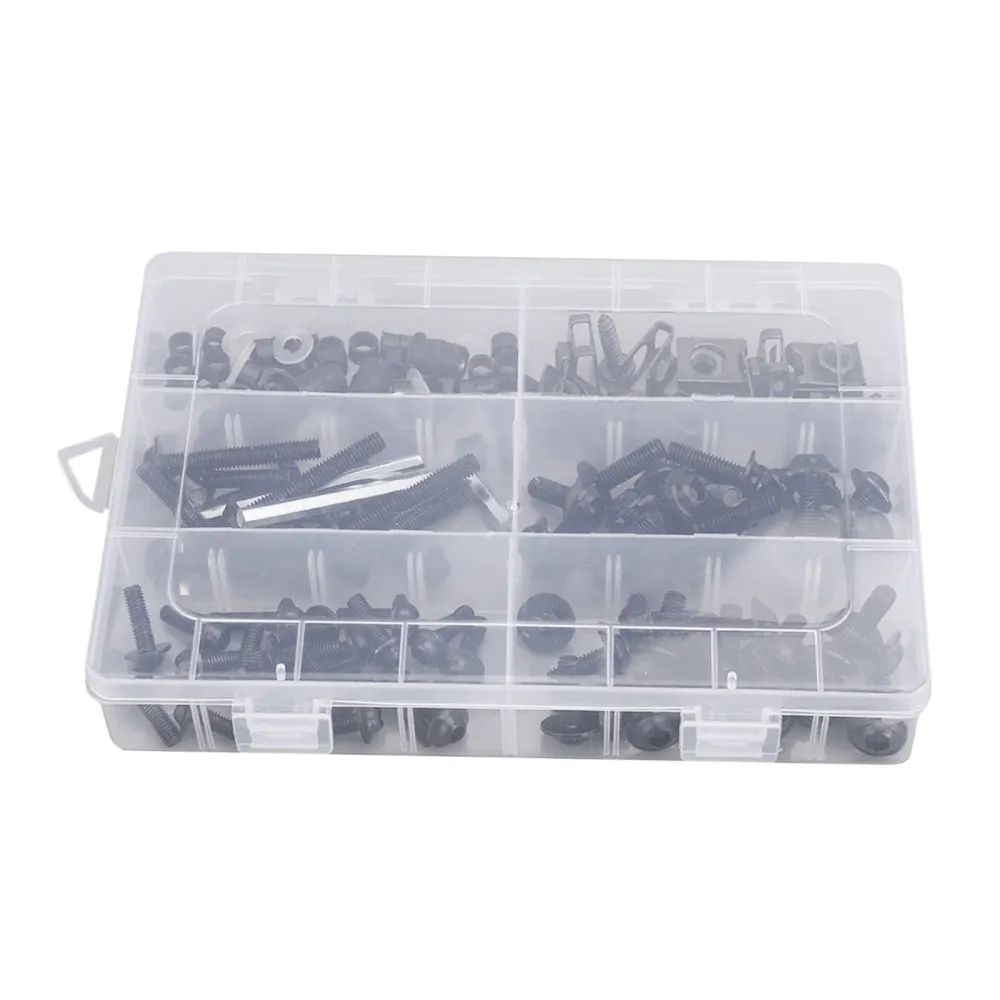 Kit de tornillos de carenado para parabrisas de motocicleta, 177 Uds., Clips de sujeción, tornillos genéricos Negro
