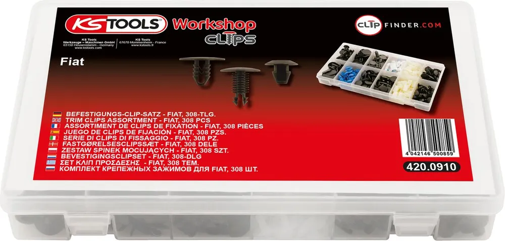 KS TOOLS Juego de clips de sujeción - Fiat, 308 pzs ( 420.0910 )