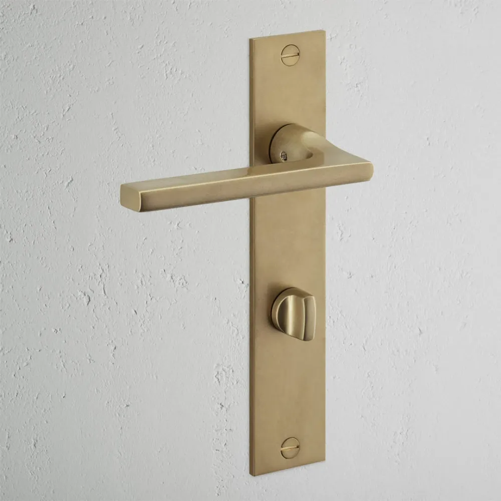 Manilla para puertas Clayton con placa larga (con muelle) y sistema giratorio - Latón antiguo