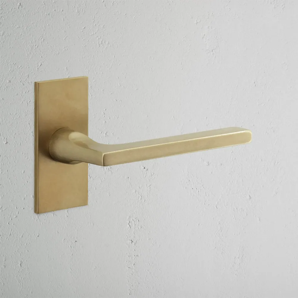 Manilla para puertas Clayton con placa corta (con muelle) - Latón antiguo