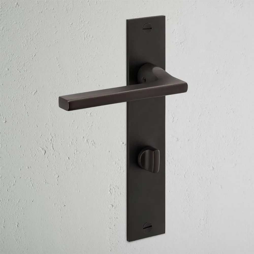 Manilla para puertas Clayton con placa larga (con muelle) y sistema giratorio - Bronce