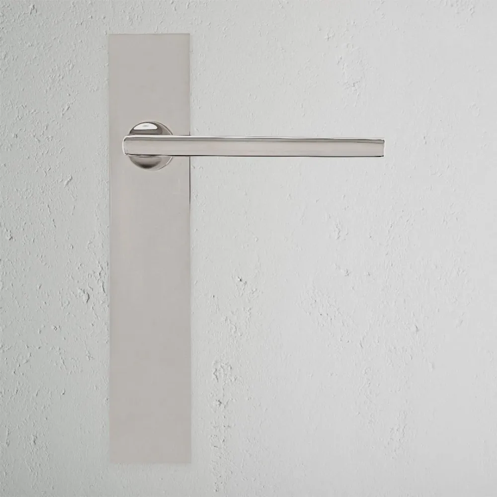 Manilla para puertas Clayton con placa larga (fija) - Níquel pulido