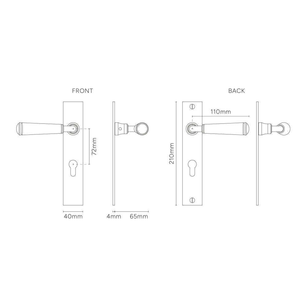 Manilla para puertas Digby con placa larga (con muelle) y cerradura europea - Bronce