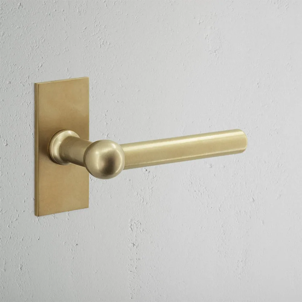 Manilla para puertas Harper con placa corta (con muelle) - Latón antiguo