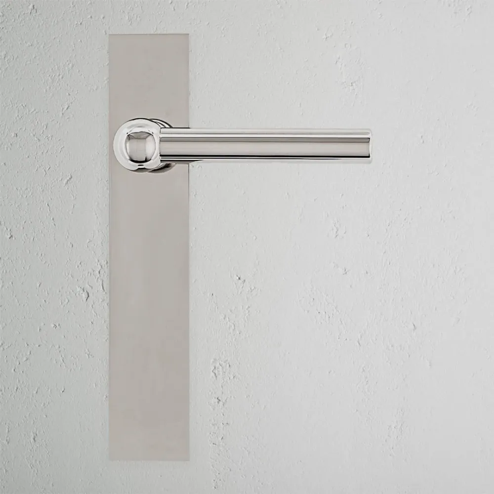 Manilla para puertas Harper con placa larga (fija) - Níquel pulido