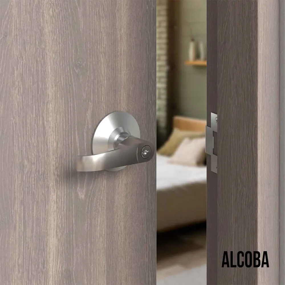 Cerradura chapa palanca estándar cilíndrica para puerta de paso Satinado Mobile