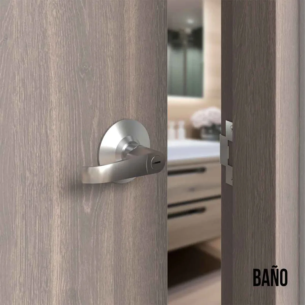 Cerradura chapa palanca estándar cilíndrica para puerta de paso Satinado Mobile