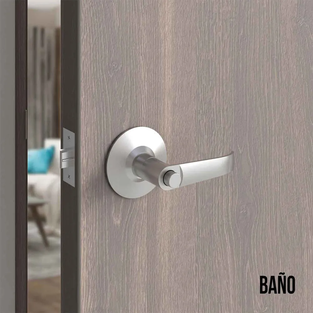 Cerradura chapa palanca estándar cilíndrica para puerta de paso Satinado Mobile