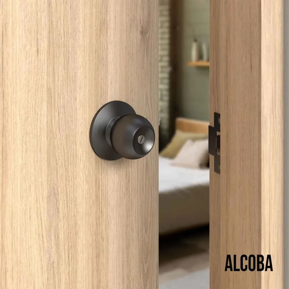 Cerradura chapa pomo estándar cilíndrica puerta de paso Negro Mobile