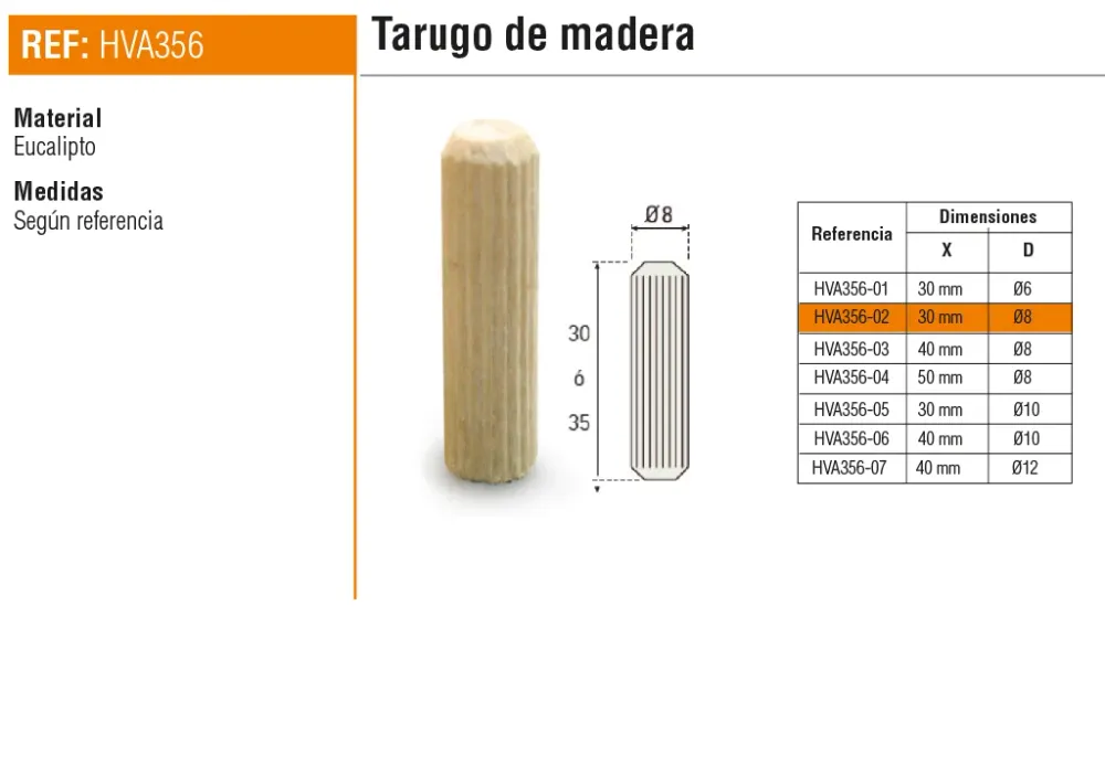 Tarugo de madera 8 x 30mm Mobile
