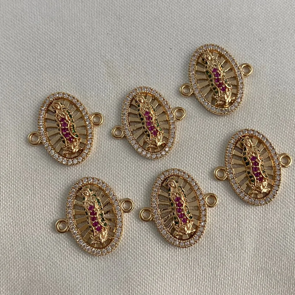 Herraje Virgen Guadalupe 2.2gr/1.7cm Circones Verdes Rosa Blancos Oro Amarillo Oro Nacional