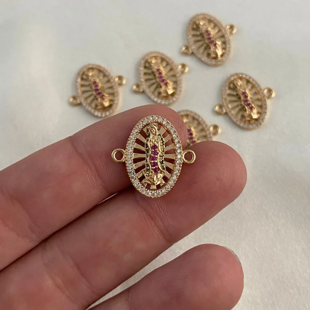 Herraje Virgen Guadalupe 2.2gr/1.7cm Circones Verdes Rosa Blancos Oro Amarillo Oro Nacional