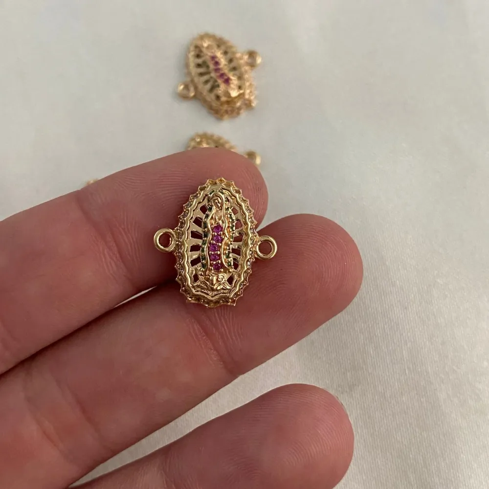 Herraje Virgen Guadalupe 2.55gr/1.6cm Circones Verdes Rosa Blancos Oro Amarillo Oro Nacional