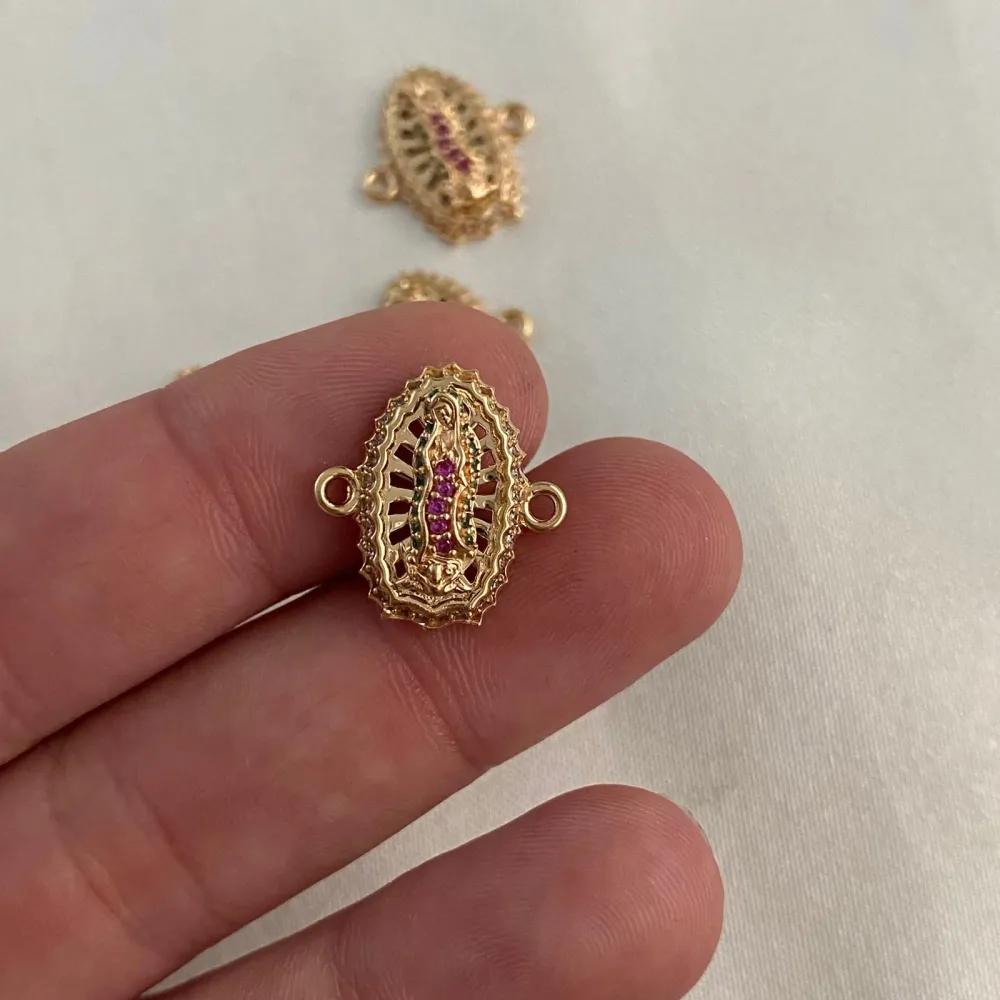 Herraje Virgen Guadalupe 2.6gr/1.6cm Circones Verdes Rosa Blancos Oro Amarillo Oro Nacional