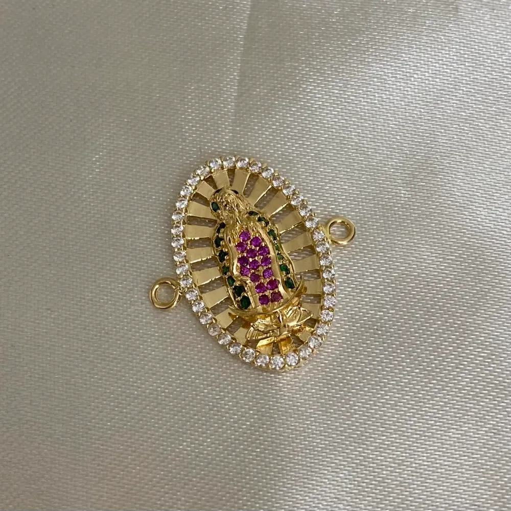 Herraje Virgen Guadalupe 3,25gr Circones Verdes Rosas Oro Amarillo Oro Nacional
