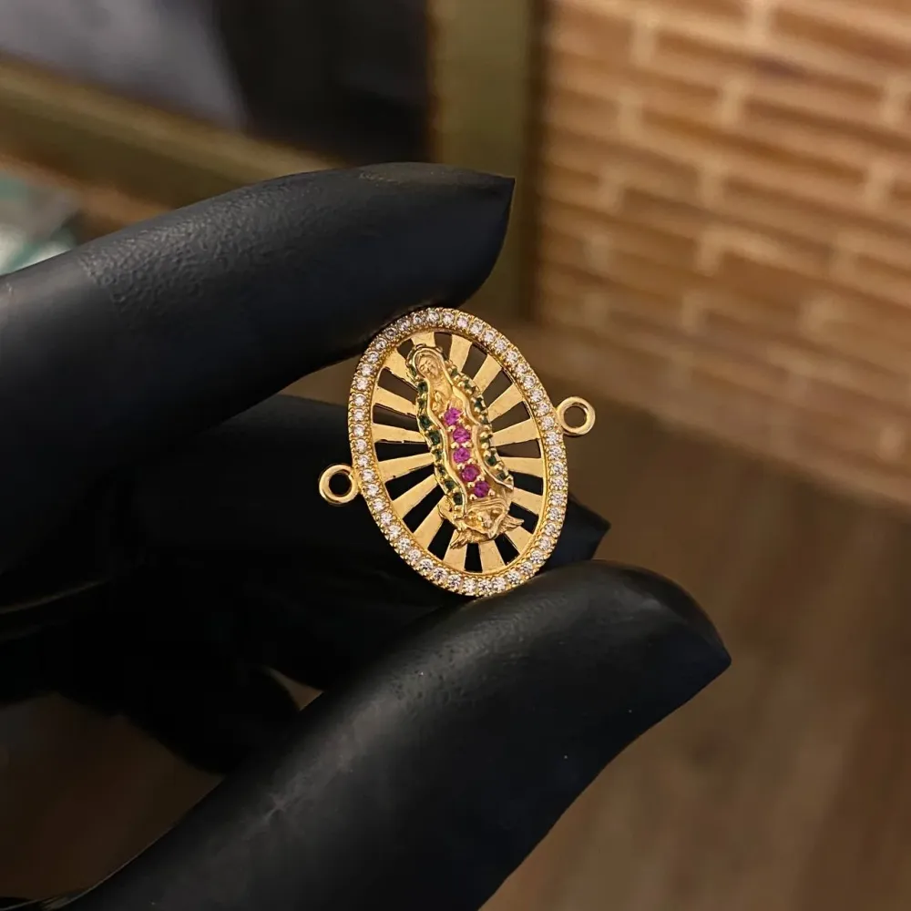 Herraje Virgen Guadalupe 3.95gr/2.1cm Circones Verdes Rosa Blancos Oro Amarillo* Oro Nacional